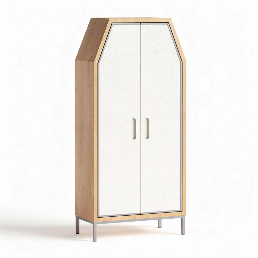 Wooden and white laminated wardrobe with modern design 180 x 80 x 40cm