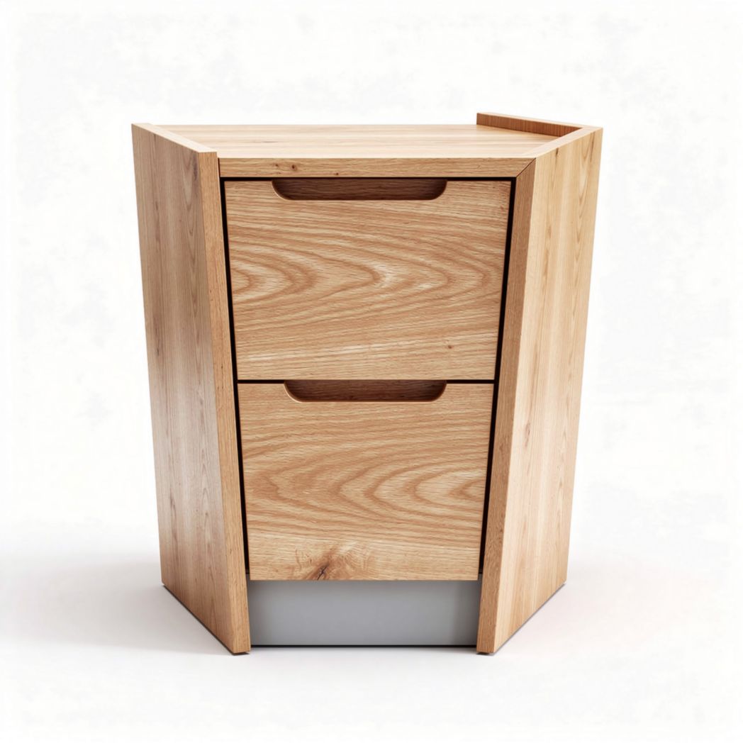 Wooden corner nightstand with two drawers in natural finish 40 x 40 x 60cm