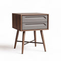 Modern wooden bedside table with two drawers in gray and walnut finish 45 x 40 x 50cm