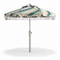 Striped outdoor patio umbrella with tassels and steel pole 200 x 200 x 250cm