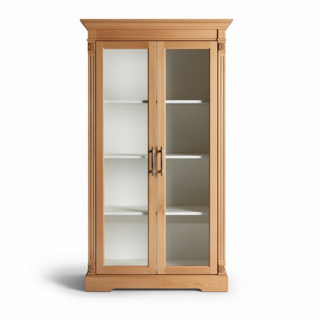 Wooden display cabinet with glass doors and adjustable shelves 80 x 40 x 180cm