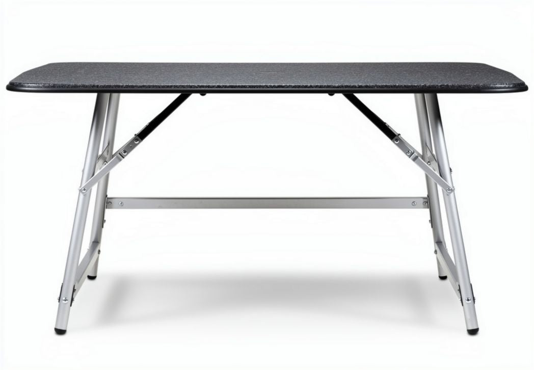 Folding table with a textured black surface and aluminum frame 150 x 75 x 74cm