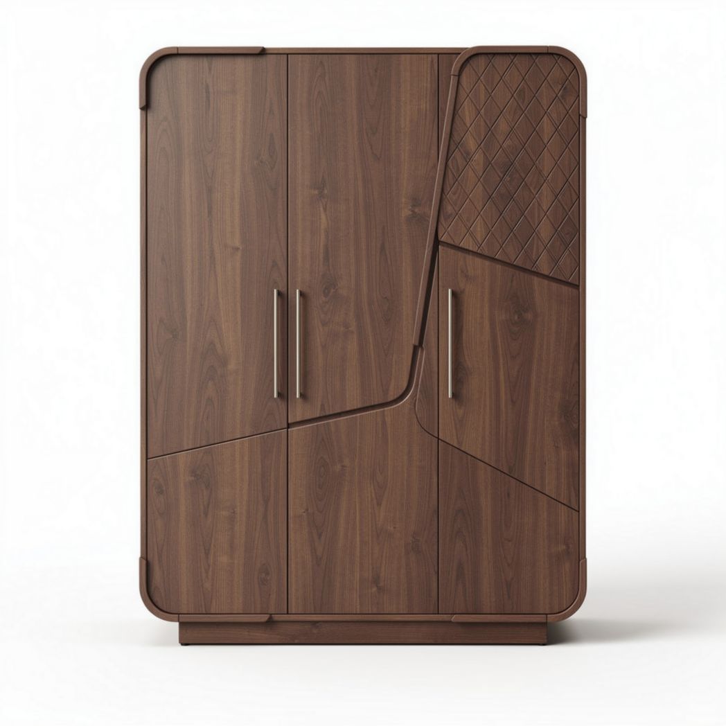 Wooden modern wardrobe with geometric design 120 x 80 x 180cm brown finish