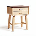 Wooden bedside table with two drawers in natural and walnut finish 40 x 40 x 50cm