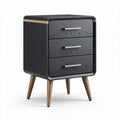 Modern black nightstand with three drawers and wooden legs 40 x 40 x 60cm