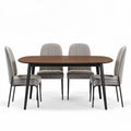 Oval dining table with fabric upholstered chairs in brown and gray 180 x 90 x 75cm