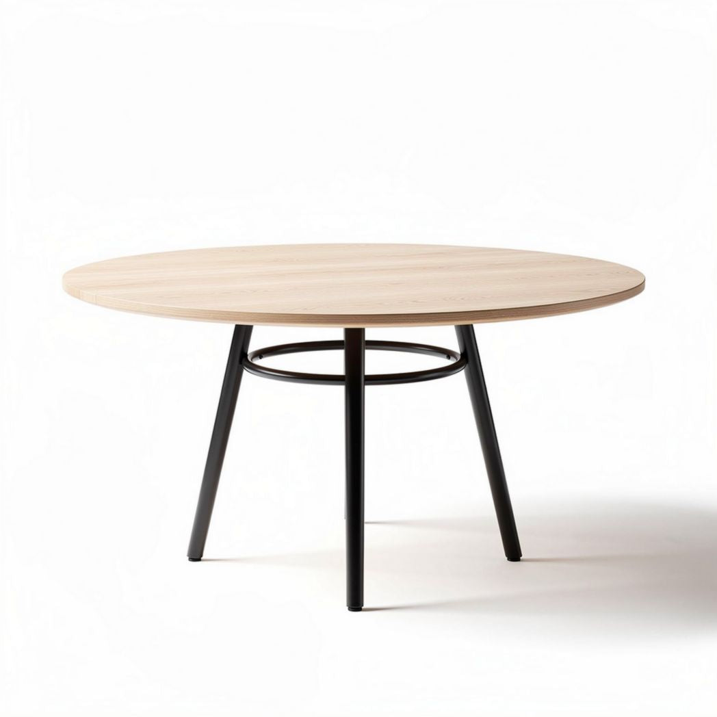 Round wooden coffee table with black metal legs 80 x 80 x 75cm