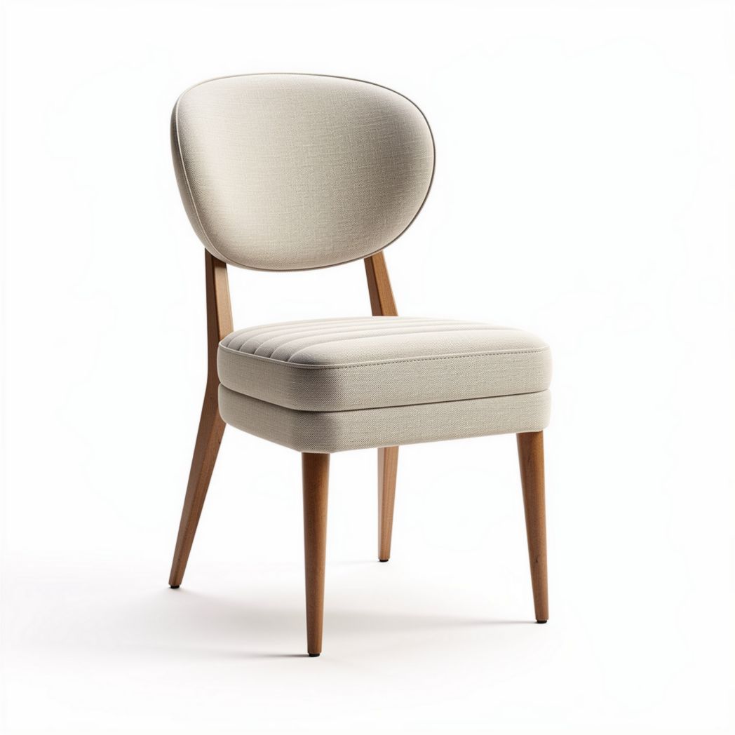 Upholstered dining chair in cream fabric with natural wood legs 45 x 50 x 80cm