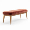 Velvet upholstered bench with wooden legs for entryway or living room 120 x 40 x 45cm