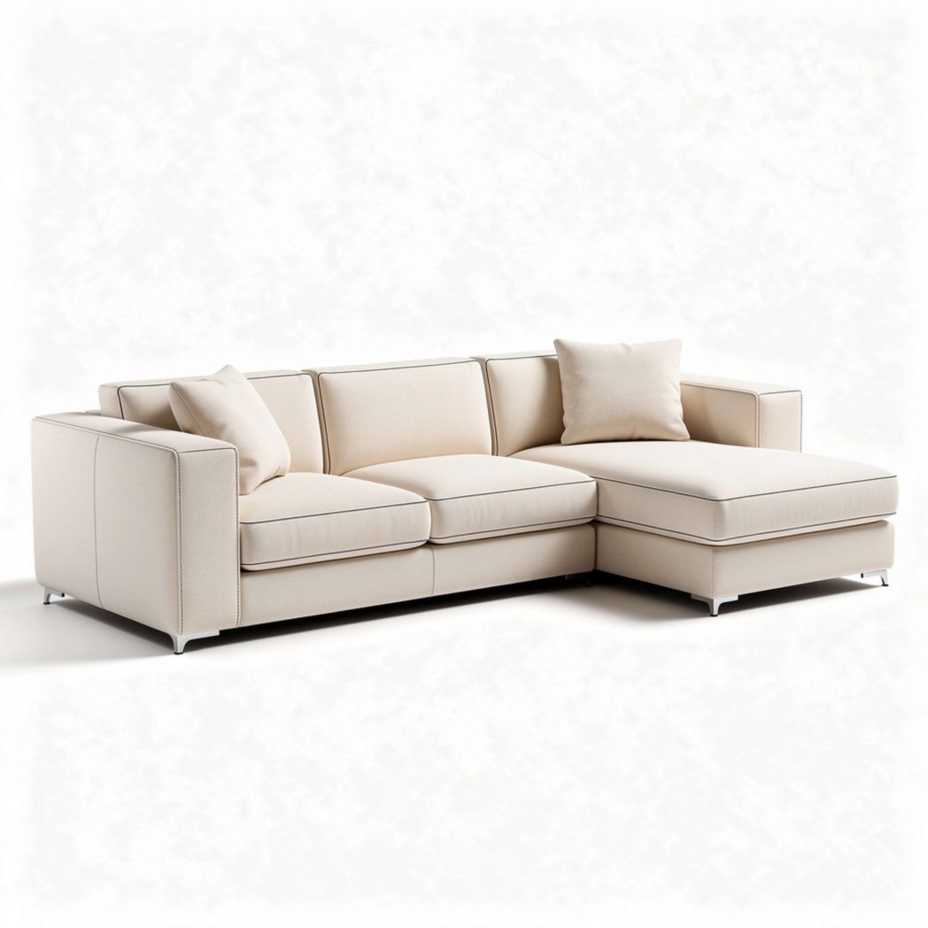 L-shaped sectional sofa in beige fabric with removable cushions 245 x 100 x 85cm