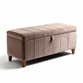 Upholstered storage bench in beige velvet with wooden legs 100 x 40 x 45cm