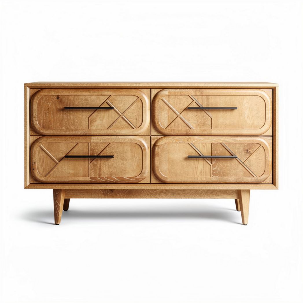 Wooden storage chest with four drawers and geometric patterns 100 x 40 x 75cm