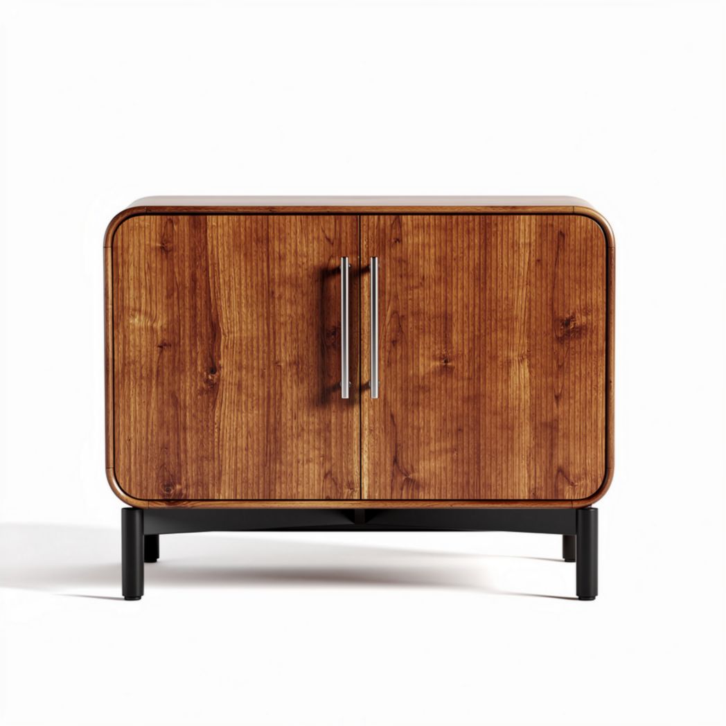 Wooden sideboard with metal legs and two doors 60 x 40 x 45cm
